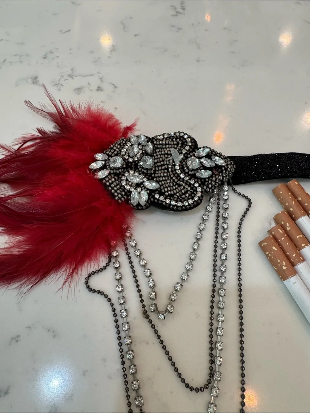 💃🏻1920s Flapper Costume Accessory Lot Spirit Pearls Boa Gloves Headband